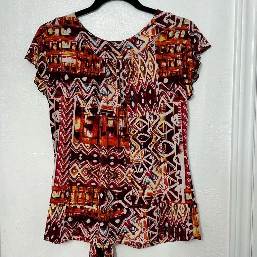 Passports Women's Bohemian Knit Capped Sleeve Top, Waistband Tie Detail, Size M - Picture 4 of 5